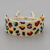 Adjustable Beaded Bracelet Hand Knitting Leopard Print Bohemian Style