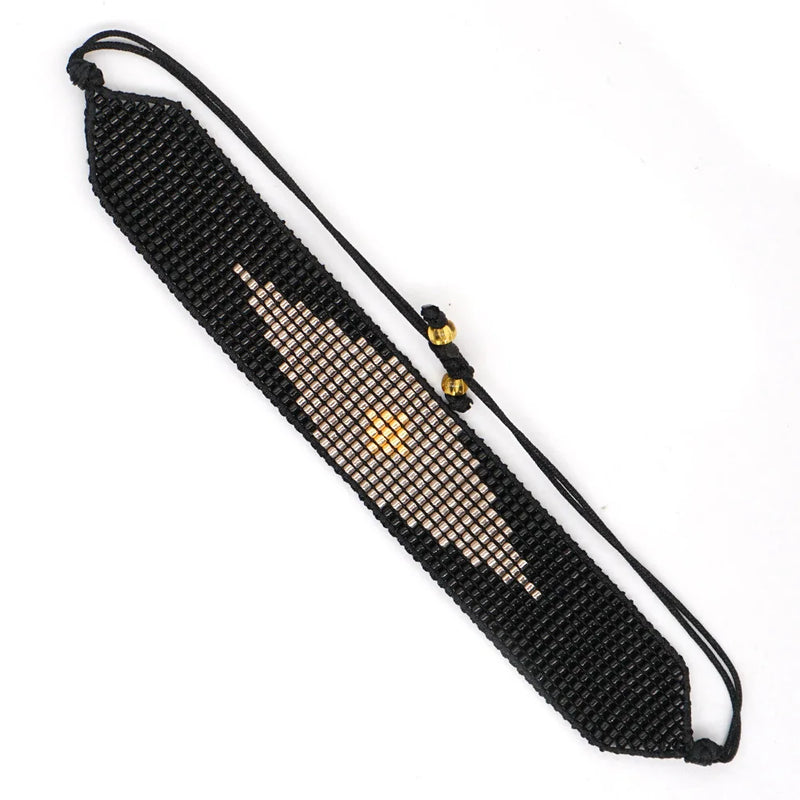 Retro Hand Woven Beaded Bracelet Geometric Pattern Boho Style