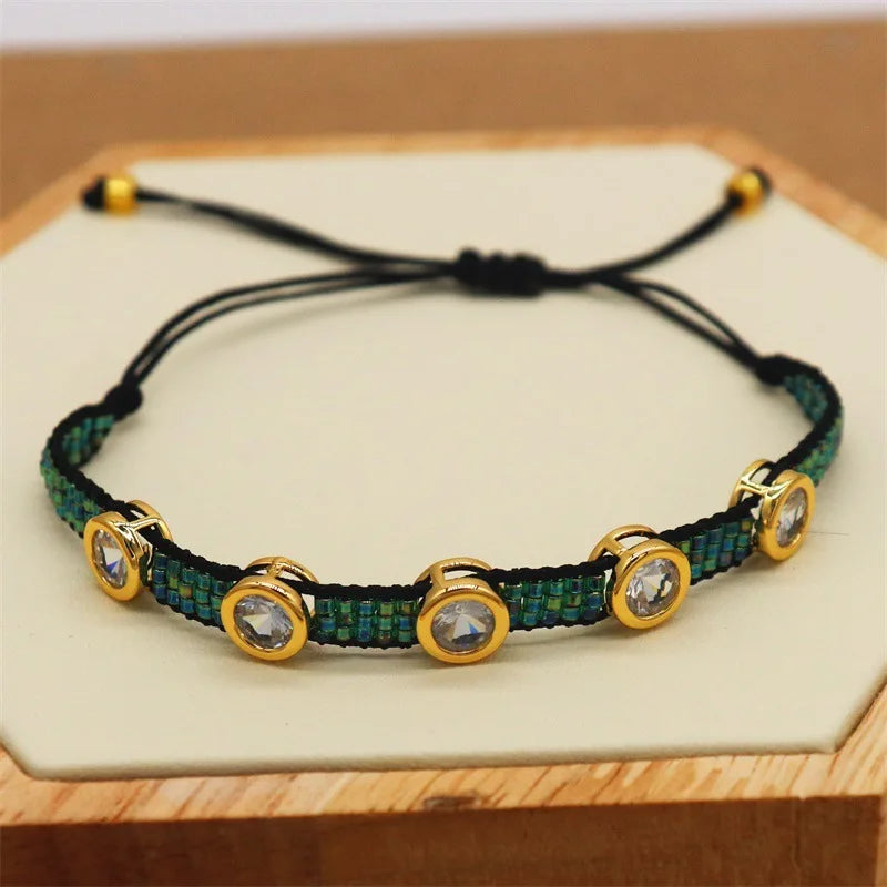 Hand woven Zircon Bracelet Adjustable Unisex Bohemia