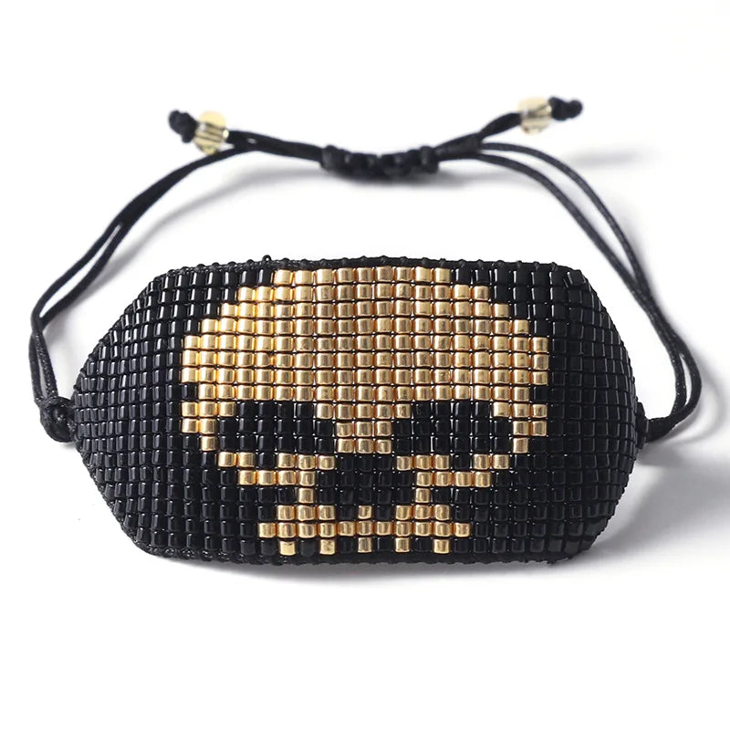 Retro Skull Beaded Bracelet Hand Woven Adjustable Unisex Bohemia Bracelet