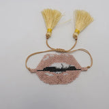 Beaded Bracelet Lips Retro Hand Woven Bohemia Adjustable Unisex Rice Ball