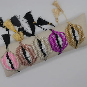 Beaded Bracelet Lips Retro Hand Woven Bohemia Adjustable Unisex Rice Ball