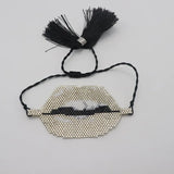 Beaded Bracelet Lips Retro Hand Woven Bohemia Adjustable Unisex Rice Ball