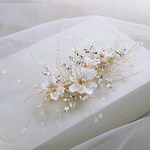 Beaded Floral Bridal Hair Clip Comb Pearls Wedding Accessories