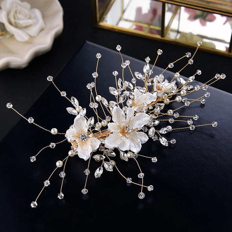 Beaded Floral Bridal Hair Clip Comb Pearls Wedding Accessories