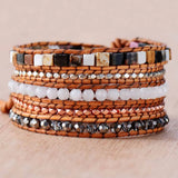 Beaded Leather Bracelets Natural Stones 5X Strands Wrap Bracelets