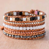 Beaded Leather Bracelets Natural Stones 5X Strands Wrap Bracelets