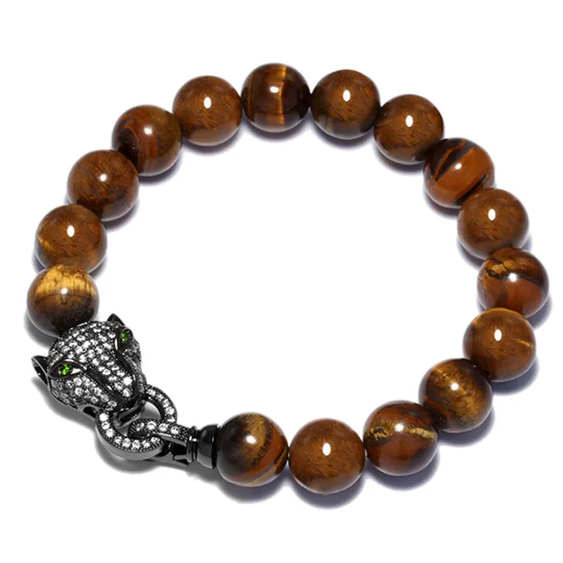 Leopard Head Bracelet Micro Pave Zircon Tiger Eye Stone Jewelry