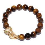 Leopard Head Bracelet Micro Pave Zircon Tiger Eye Stone Jewelry