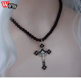 Beaded Necklace Cross Dark Gothic Punk Unique Jewelry
