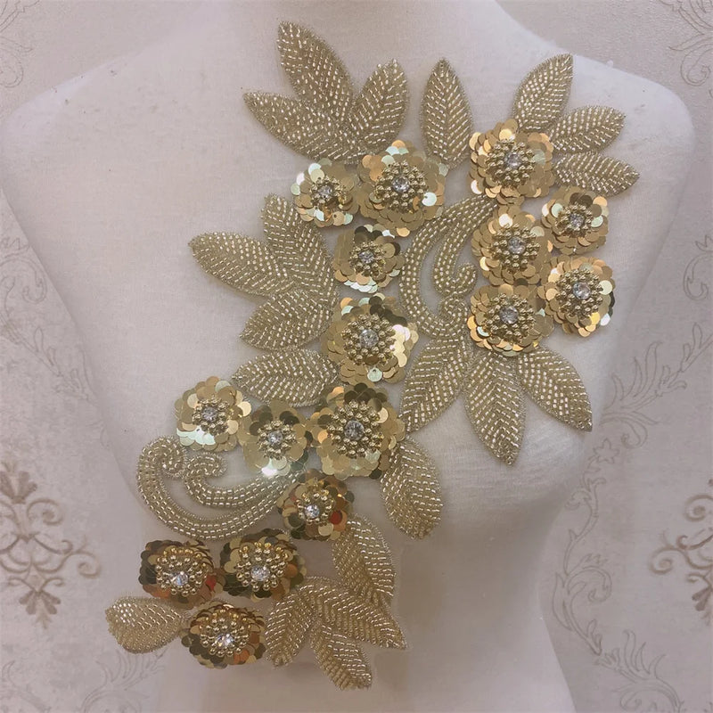 Beaded Rhinestone Patch Sew on Bridal Sash Belt