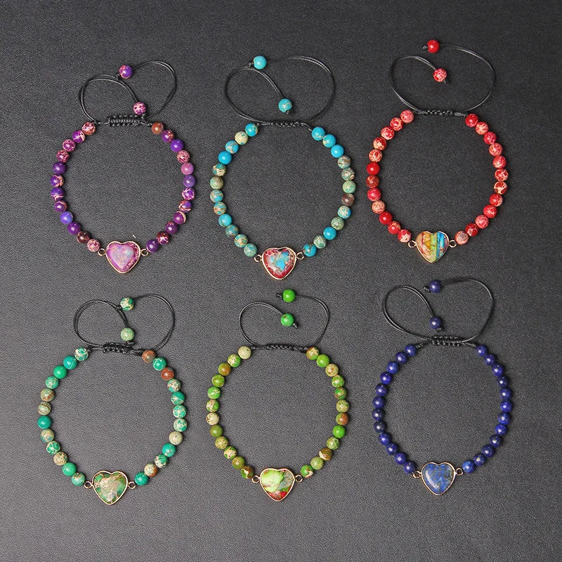Vintage Heart Charm Beaded Rope Bracelet Lapis lazuli Quartz Bangles