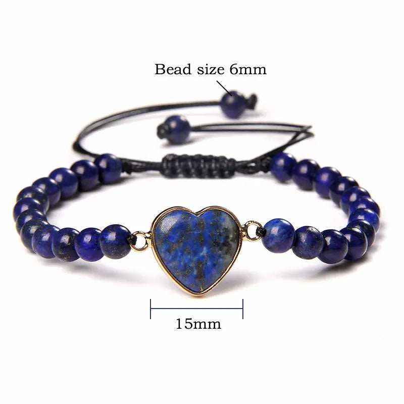 Vintage Heart Charm Beaded Rope Bracelet Lapis lazuli Quartz Bangles