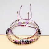 Crystal LOVE Beaded Bracelet Set Hand Knitting Natural Stone Adjustable