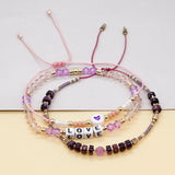 Crystal LOVE Beaded Bracelet Set Hand Knitting Natural Stone Adjustable