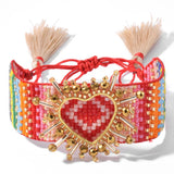 Heart Shape Devil's Eye Beaded Bracelet Hand Knitting Adjustable Bohemian