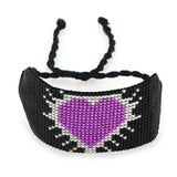 Heart Shape Beaded Bracelet Vintage Hand Knitting Adjustable Bohemia