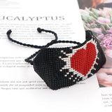 Heart Shape Beaded Bracelet Vintage Hand Knitting Adjustable Bohemia
