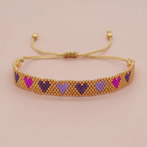 Heart Rainbow Bead Bracelet Adjustable Hand-woven Bohemian Minimalist