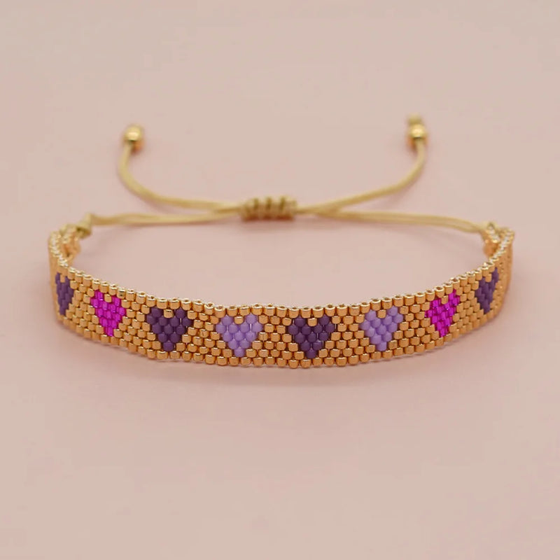 Heart Rainbow Bead Bracelet Adjustable Hand-woven Bohemian Minimalist