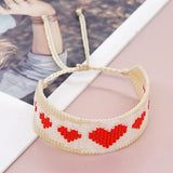 Bohemian Heart Beaded Bracelet, Multi-layered Hand Woven, Adjustable
