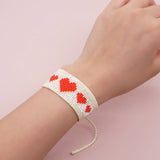 Bohemian Heart Beaded Bracelet, Multi-layered Hand Woven, Adjustable