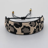 Leopard Print Beaded Bracelet Personalised Hand Knit Bohemian Adjustable