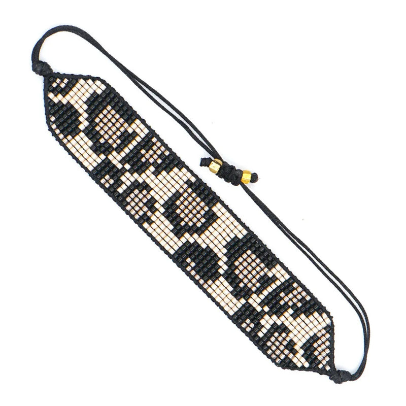 Leopard Print Beaded Bracelet Personalised Hand Knit Bohemian Adjustable