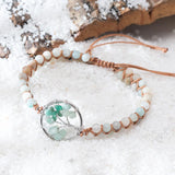 Boho Beaded Bracelet Natural Stone Heart Shape Tree of Life Hand Woven