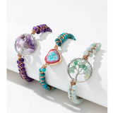 Boho Beaded Bracelet Natural Stone Heart Shape Tree of Life Hand Woven