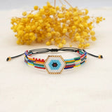 Vintage Hand knit Beaded Bracelet Striped Eyes Adjustable
