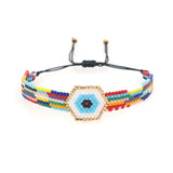 Vintage Hand knit Beaded Bracelet Striped Eyes Adjustable