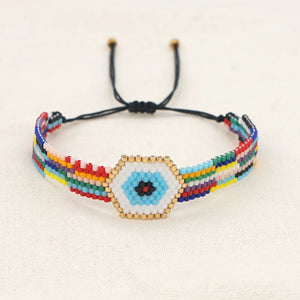 Vintage Hand knit Beaded Bracelet Striped Eyes Adjustable