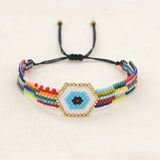 Vintage Hand knit Beaded Bracelet Striped Eyes Adjustable