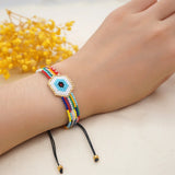 Vintage Hand knit Beaded Bracelet Striped Eyes Adjustable