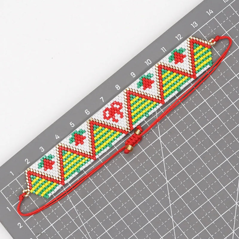 Beaded Bracelet Triangle Flower Pattern Snowman Hand Knitting Minimalist