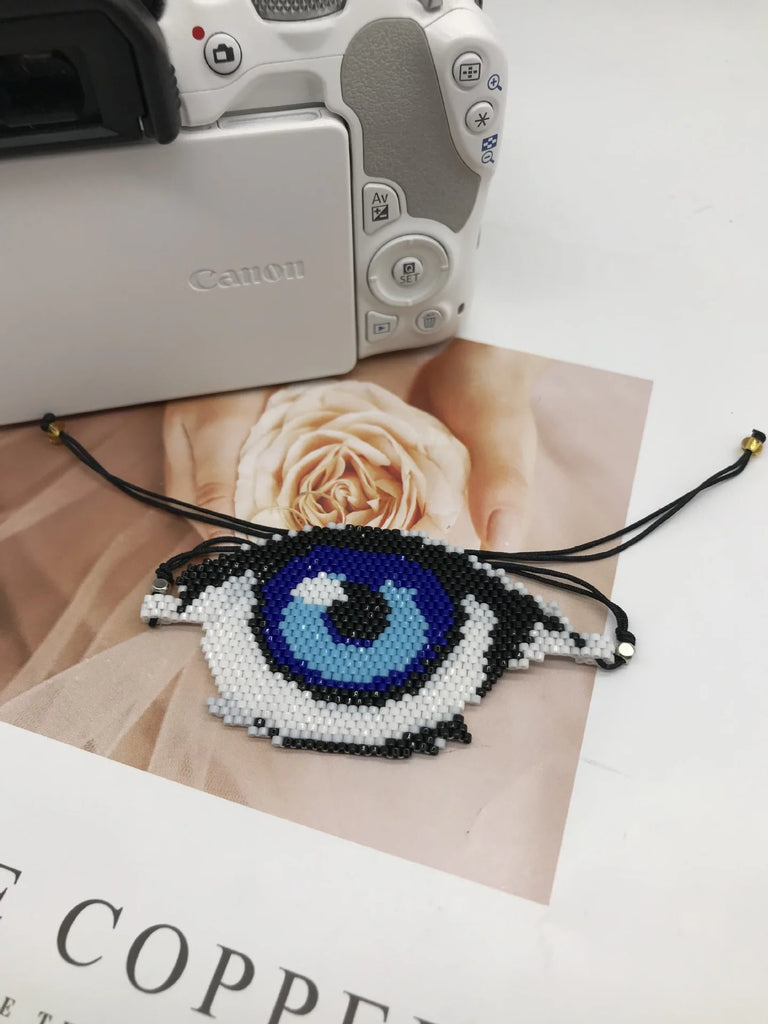 Vintage Minimalist Eyes Beaded Bracelet Handwoven Bohemian Unisex