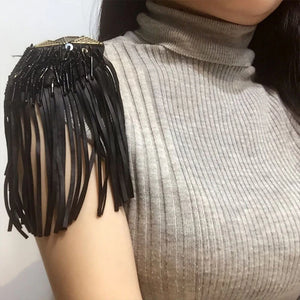 Beaded Blazer Epaulet Leather Fringe Tassel Holder Epaulette Spikes Brooch