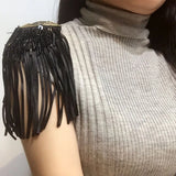 Beaded Blazer Epaulet Leather Fringe Tassel Holder Epaulette Spikes Brooch