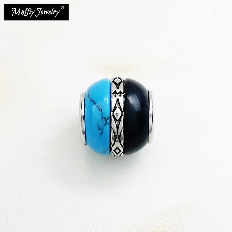 Ethnic Turquoise Beads & Bicolor 925 Silver Jewelry Charms