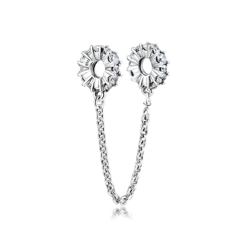 Clear Sparking Safety Chain Charm Beads for Bracelet Sterling Silver