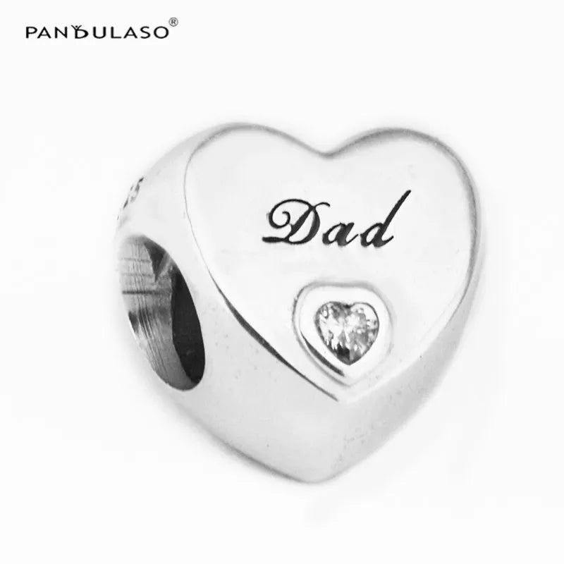Dad's Love Charm Clear CZ Charm Fits European Charms Bracelets