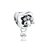 Sparkling Paw Print & Heart Charm Sterling Silver Jewelry Charms