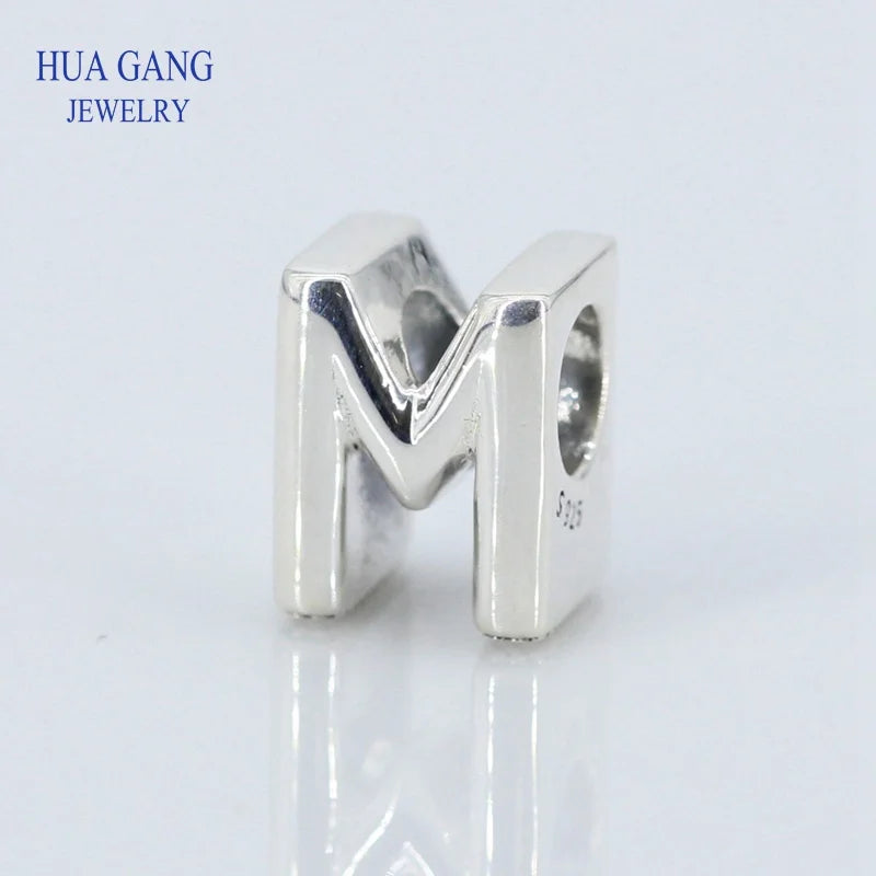 M Letter Charms for Bracelet Necklace, Sterling Silver Beads for Jewelry Making