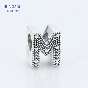 M Letter Charms for Bracelet Necklace, Sterling Silver Beads for Jewelry Making