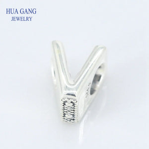 Sterling Silver Letter V Bead Charm for Bracelet Necklace