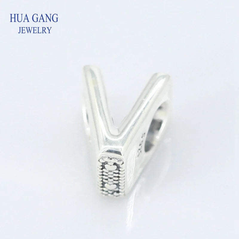 Sterling Silver Letter V Bead Charm for Bracelet Necklace