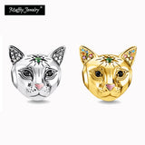 925 Sterling Silver Cat Beads with Colorful Stones Bracelet Lucky Gift