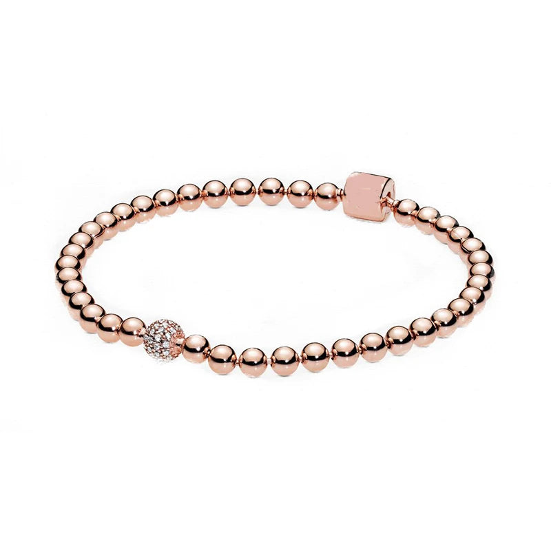 925 Silver Rose Beads & Pave Bracelet for European Charms
