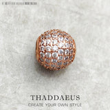 925 Silver Pink Pave Rose Charm Beads for Women